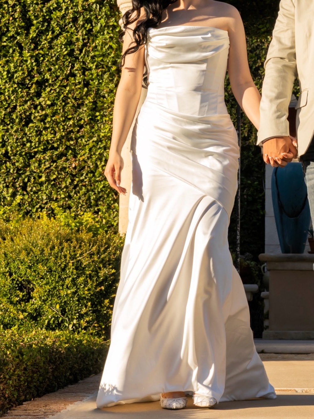 Elegant White Strapless Satin Gown